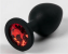 AP-01-M-black-red сред Силиконовая анальная пробка S черная с красным стразом MassX 1.2.3