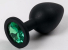AP-01-M-black-green сред Силиконовая анальная пробка M черная с зеленым стразом MassX 1.2.3